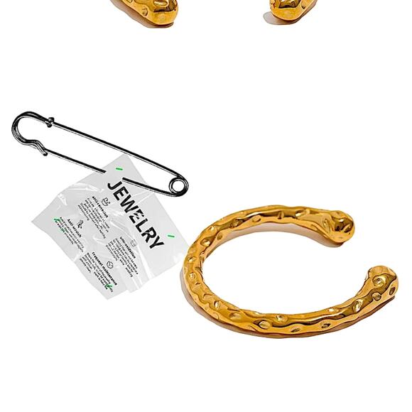 "Hammered Gold Plated Contour Bangle, Unique Stainless Steel Cuff, Trendy - Picture 10 of 12